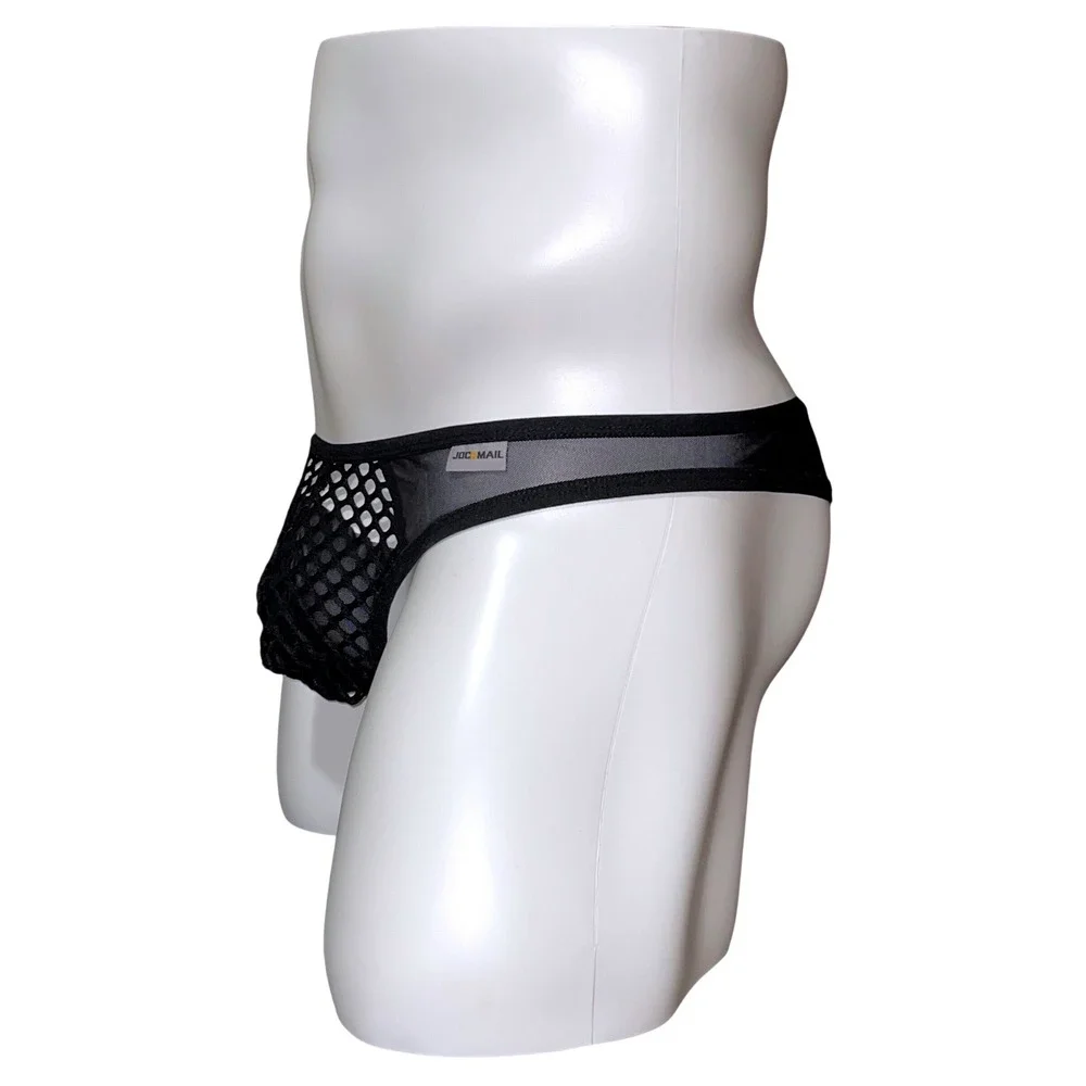 Jockmail Large (30-32) Fishnet‎ Thong Black Sheer Mesh Low Rise Underwear JM220